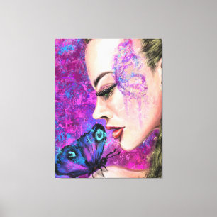 Woman with Butterfly - Original Art Painting Canvas Print
