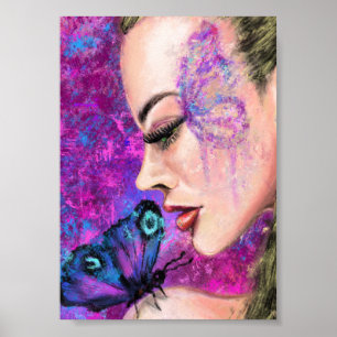 Woman with Butterfly - Original Art Painting Poster