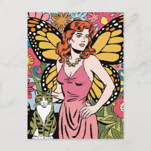 Woman With Butterfly Wings and Her Cat Postcard