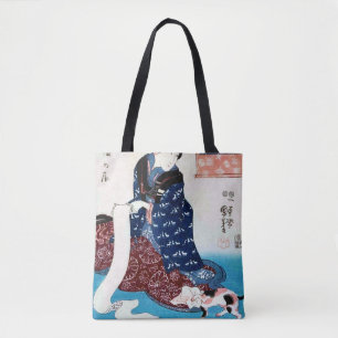 Woman with Cat and Scroll, Kuniyoshi Tote Bag