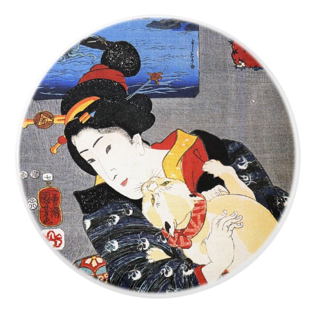 Woman with Cat Ceramic Knob (Front)