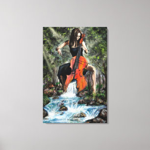 Woman with Cello In Nature Canvas Print - Painting