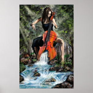 Woman with Cello In Nature Poster - Painting