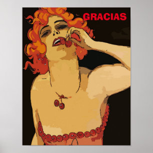 Woman with Cherries, Vino Poster