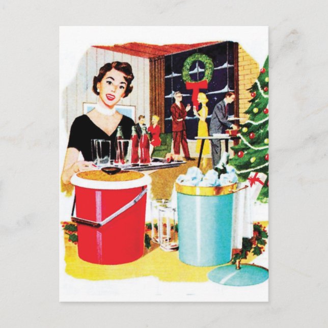 Woman with Christmas Party Drinks Postcard (Front)