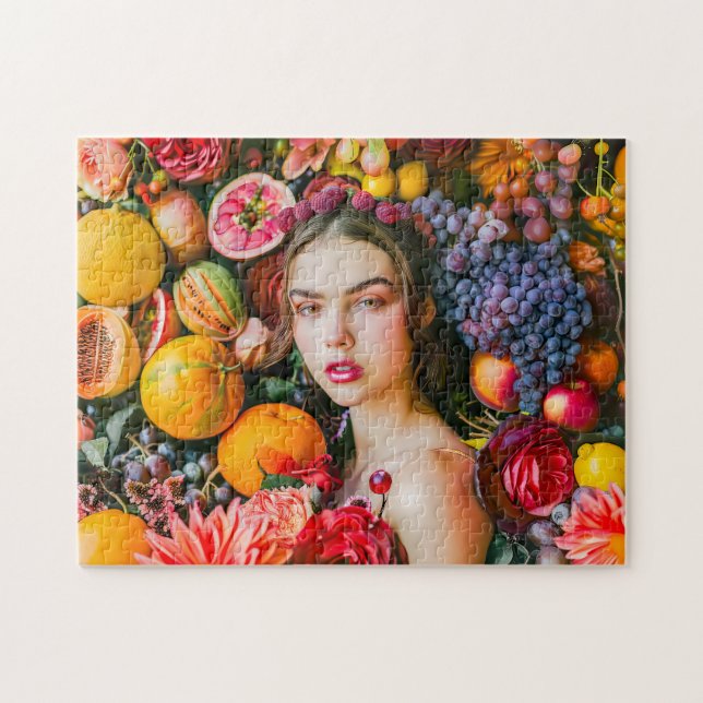Woman with citrus fruits and flower garland jigsaw puzzle (Horizontal)