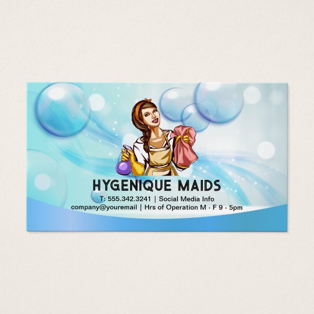 Woman with Cleaning Supplies | Soap Fizz Bubbles (Front)