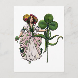 Woman with Clover Vintage Saint Patrick's Day Postcard