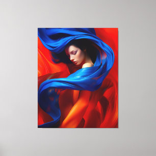 Woman with Cobalt Blue Veil on Orange background Canvas Print