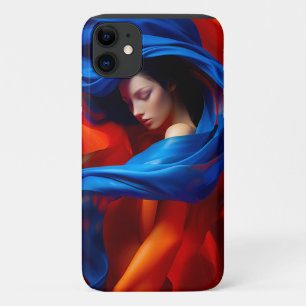 Woman with Cobalt Blue Veil on Orange background iPhone 11 Case