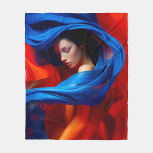 Woman with Cobalt Blue Veil on Orange background Fleece Blanket