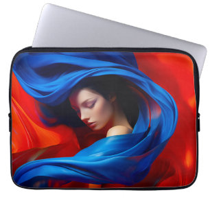 Woman with Cobalt Blue Veil on Orange background Laptop Sleeve