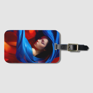 Woman with Cobalt Blue Veil on Orange background Luggage Tag