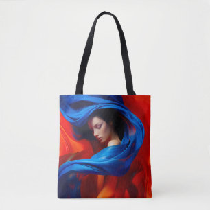Woman with Cobalt Blue Veil on Orange background Tote Bag