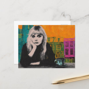Woman With Coffee Colorful Mixed Media Postcard
