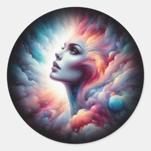 Woman with Cosmic Aura Hair Classic Round Sticker