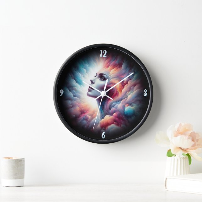 Woman with Cosmic Aura Hair Clock (Home)