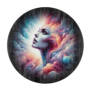 Woman with Cosmic Aura Hair Cutting Board
