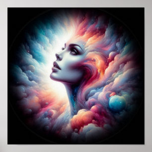 Woman with Cosmic Aura Hair Poster