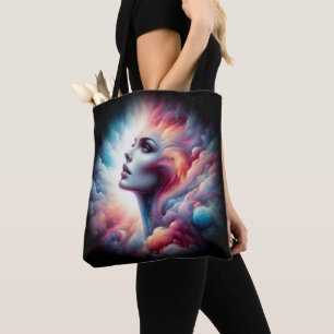 Woman with Cosmic Aura Hair Tote Bag