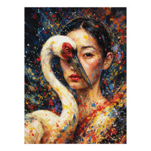Woman with Crane Bird Colourful Splatter Photo Print