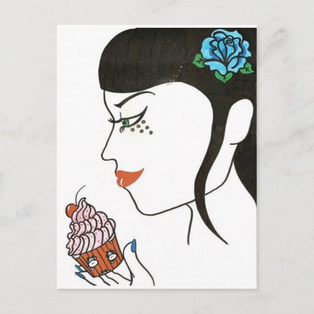 Woman with Cupcake Postcard (Front)