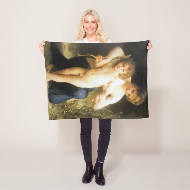 Woman with Cupid, Bouguereau Fleece Blanket (In Situ)