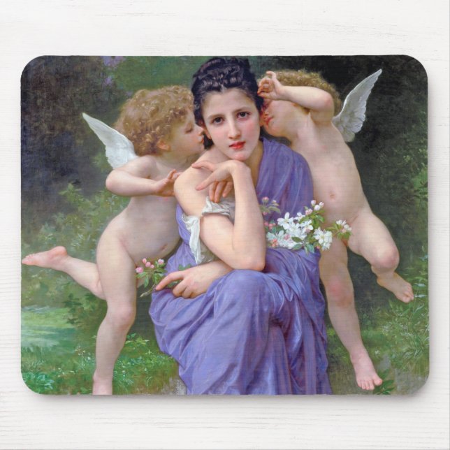 Woman with Cupid, Bouguereau Mouse Mat (Front)