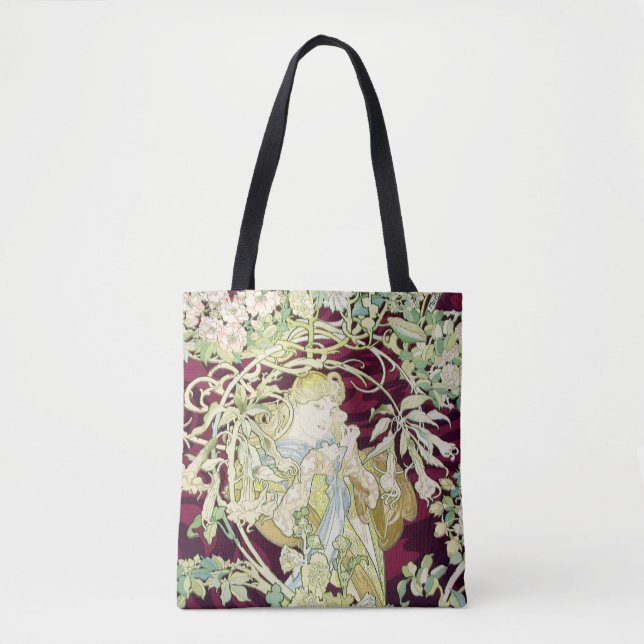 Woman with Daisy - Alphonse Mucha Tote Bag (Front)