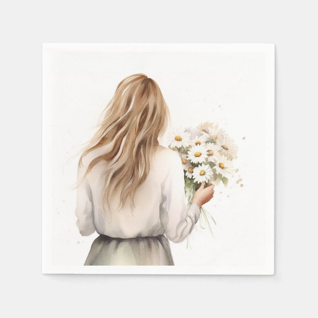 Woman With Daisy Bouquet Napkin (Front)