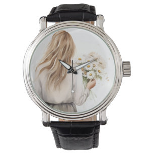 Woman With Daisy Bouquet Watch