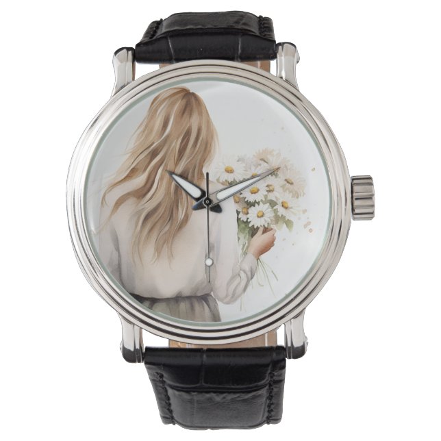 Woman With Daisy Bouquet Watch (Front)