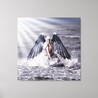 woman with dark angel wings canvas print
