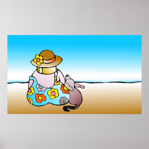 Woman with dog by the sea - Frau mit Hund am Meer Poster