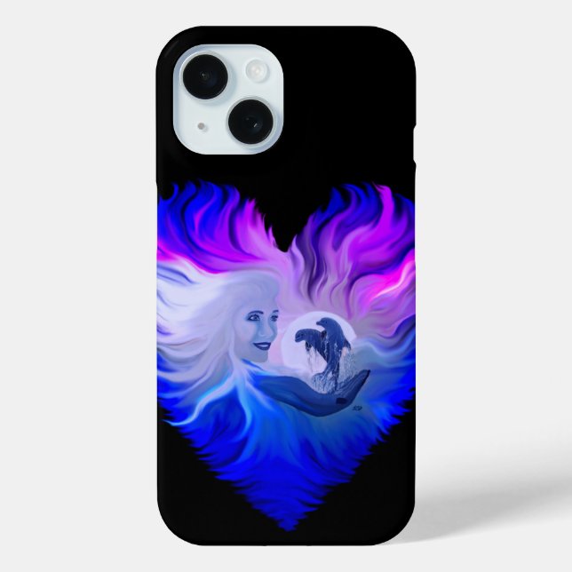 Woman with Dolphins in the Moonlight Case-Mate iPhone Case (Back)
