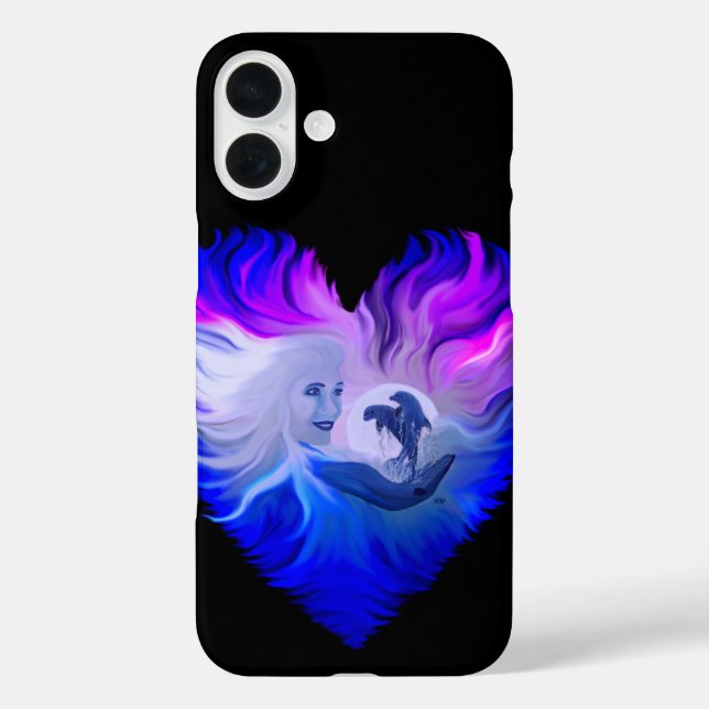 Woman with Dolphins in the Moonlight Case-Mate iPhone Case (Back)
