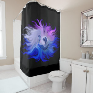 Woman with dolphins in the moonlight shower curtain