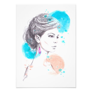 Woman with earring fashion illustration sketch photo print