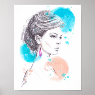 Woman with earring Fashion illustration Sketch Poster