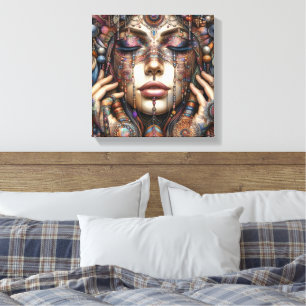 Woman with Elaborate Tribal-Inspired Ornamentation Canvas Print