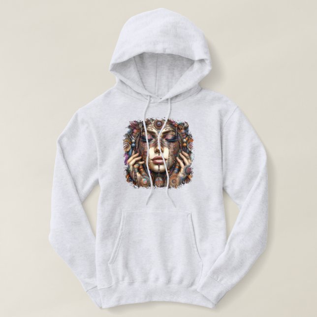 Woman with Elaborate Tribal-Inspired Ornamentation Hoodie (Design Front)