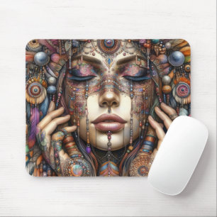 Woman with Elaborate Tribal-Inspired Ornamentation Mouse Mat