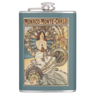 Woman with Feathers - PLM Railway Travel Poster Hip Flask