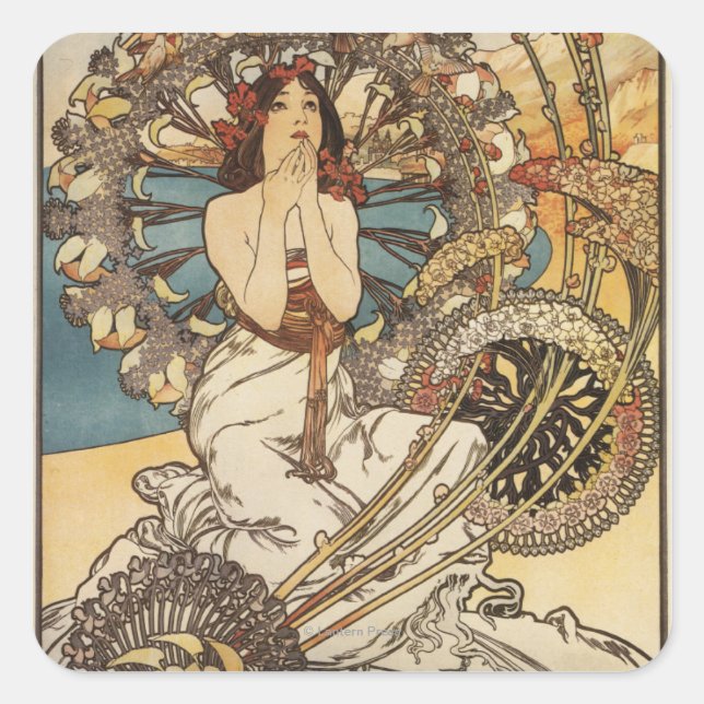 Woman with Feathers - PLM Railway Travel Poster Square Sticker (Front)
