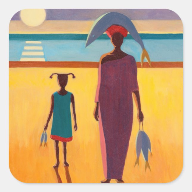 Woman with Fish Square Sticker (Front)
