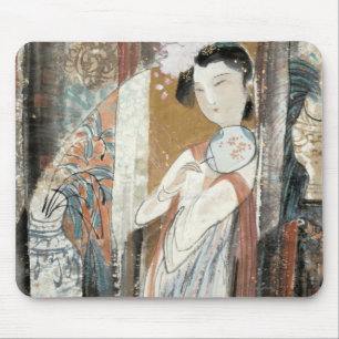 Woman with Floral Hairpin Mouse Mat
