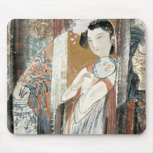 Woman with Floral Hairpin Mouse Mat (Front)