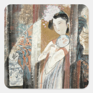 Woman with Floral Hairpin Square Sticker