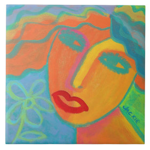 Woman with Flower 2 Original Abstract Art Tile