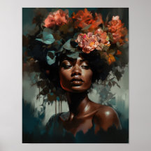 Woman With Flower Head Art Print Poster